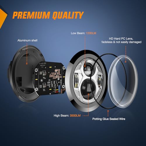 Nilight 5-3/4 5.75 Inch Motorcycles LED Headlight Compatible with Harley Davidson Sportster Iron 883 Dyna Street Bob Super Wide Glide Low Rider Night Rod Train Softail, Chrome - color: 5.75Inch LED Headlight Chrome