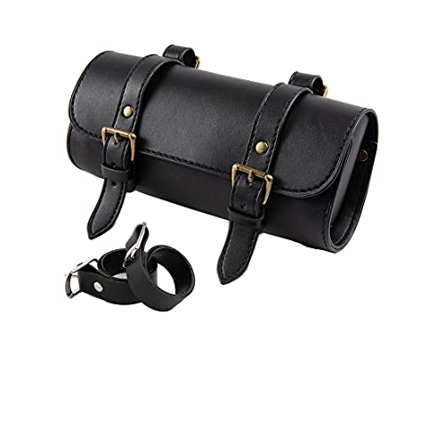 Motorcycle Saddle Bag Mini Motorbike Fork Handlebar Pu Leather Tool Storage Bag - color: Black