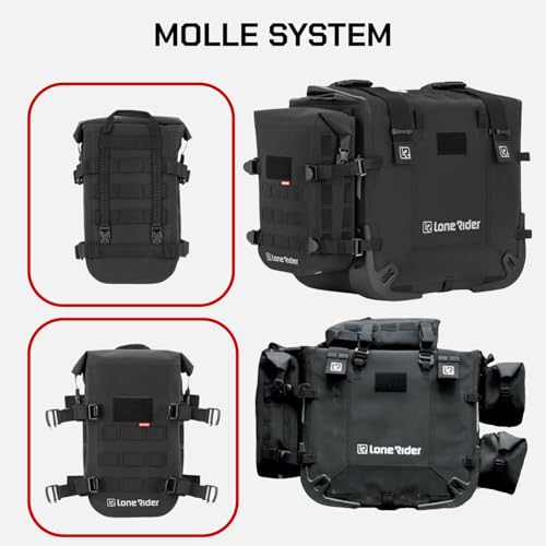 Lone Rider MiniBag 6L Waterproof Motorcycle Crash Bar Bag - with Hypalon MOLLE System, Gated G-Hooks, Cam Buckles - Front Bumper Frame Side Tail Storage - Fits MotoBags, Panniers and Luggage Racks