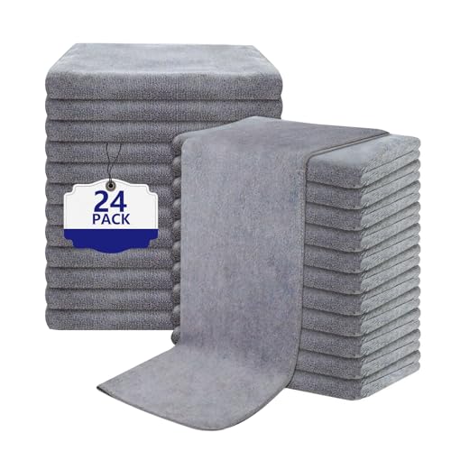 Puomue Grey Salon Towels, Super Soft and Absorbent Microfiber Hair Towel for Salon, Bath, Spa, Pool and Home, 27 inch X 16 inch (Grey - 24 Pack) - color: Grey - 24 Pack