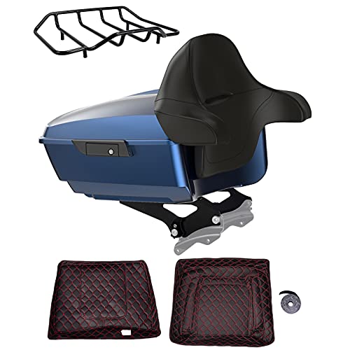 Advanblack Big Blue Pearl King Tour Trunk Pack, Black Mount Bracket, Top Luggage Rack, Red Trunk Pak Liners Fit for 09-Later Harley Touring, Road Glide, Street Glide Special, Electra Glide - color: Big Blue Pearl