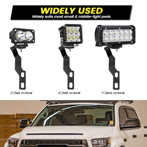 Hood Hinge Ditch Light Mount Brackets Compatible with Toyota Tacoma 2016-2021 3rd Gen Auxiliary Offroad Pod Work Light, Tacoma Hood Mount Lighting Brackets Kit - Black 2PCS - size: For Tacoma 2016-2021