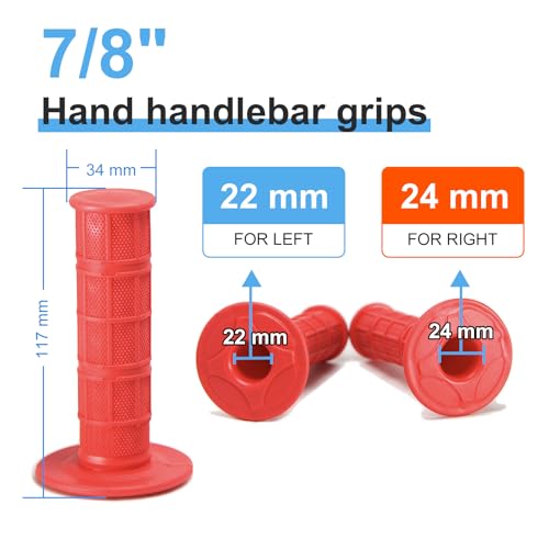 Chiallco 7/8" Motorcycle Hand Grips Dirt Bike Grips for CRF YZF WRF KXF KLX Pit-Bike, Soft Rubber Hand Handlebar Grip,Black - color: Red