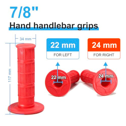 Chiallco 7/8" Motorcycle Hand Grips Dirt Bike Grips for CRF YZF WRF KXF KLX Pit-Bike, Soft Rubber Hand Handlebar Grip,Black - color: Red