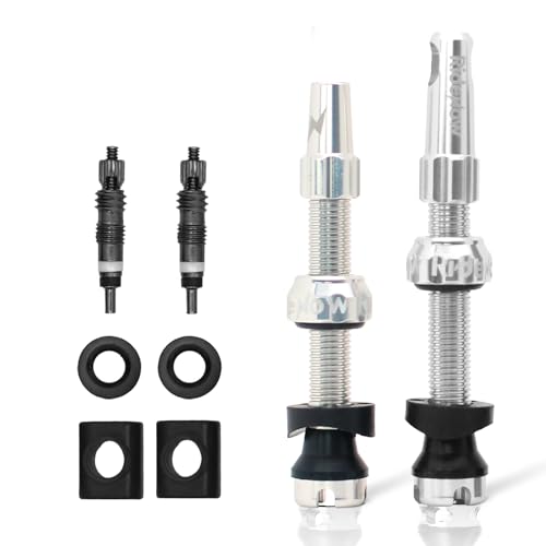 RideNow Tubeless Presta Valve Stems, 45mm Super Light 7075 Aluminum Alloy Presta Tubeless Valve Stem Kit with Valve Core Remover Tool and Valve Stem Caps, Multiple Color and Size Options(Pair), Silver - color: Silver, size: 45mm