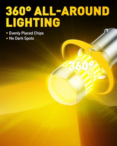 AUXITO Upgraded 1157 LED Bulb Amber Yellow Super Bright 2057 2357 7528 BAY15D LED Replacement Light Kit for Front Rear Turn Signal Light Blinker Parking DRL Tail Lights, Pack of 2 - color: Amber Yellow, size: 1157/2357