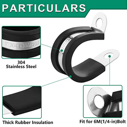 OURU 15pcs 1-1/4 Inch Stainless Steel Cable Clamps,Rubber Coated Cushioned Insulated Cable Clamp,Automotive Cable Wire Clamps,Pipe Clamps,Metal Clamp for Tube,Lines,Wire Cord Installation(Black,32mm) - size: 15pcs - 1-1/4"