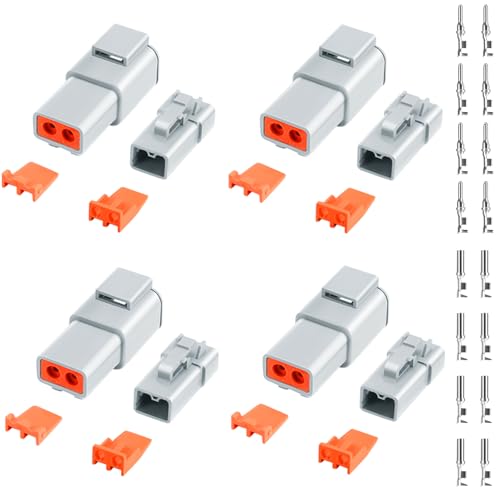48 PCS Deutsch DTP Connector Kit 2 Pin Automotive Waterproof Electrical Connectors 6 Sets with Size 12 Solid Contacts Gauge 14-12 AWG Wire Size,25A - size: DTP 2 pin