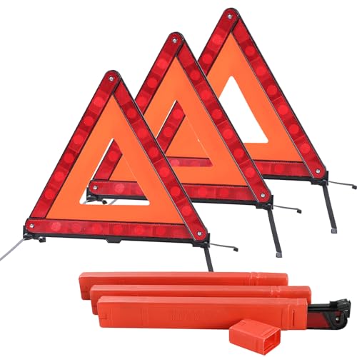 Reflective Safety Triangle Kit | Emergency Warning Triangles with Storage Case Roadside Reflective Early Warning Sign for Vehicles Breakdown (3) - style: 3 Pack