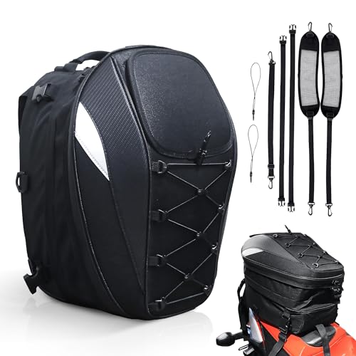 MZS Motorcycle Tail Bag, 38L Expandable Dual Use Helmet Bag Luggage Storage Backpack with Waterproof Rain Cover - Multifunctional Motorbike Rear Seat Bag Accessories - size: 38L