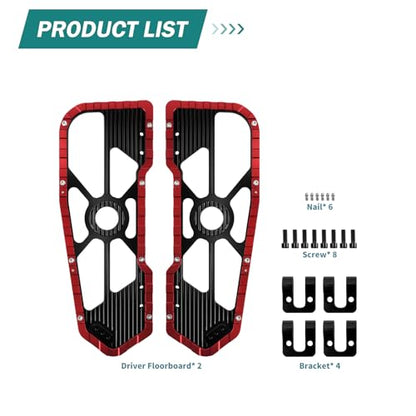 Motorcycle Front Rear Floorboard Footboard Fit For Harley Touring Road King Road Glide Street Glide Electra Glide Ultra Limited 1984-2025 (Red Rider Footboards) - color: Red Rider Footboards