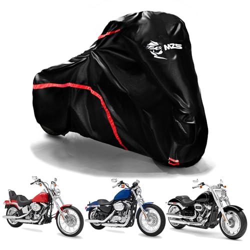 MZS Motorcycle Cover Waterproof Outdoor Compatible With HD Cruiser Models Sportster Softail Dyna V-rod Low Rider Sport Glide Fat Boy Heritage Nightster Iron 420D All Season Weather Covers Storage - size: 96" Cruiser