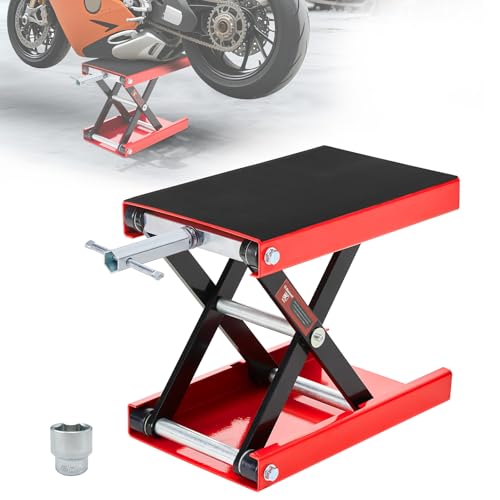 Motorcycle Lift Scissor Jack, 1200 LB Capacity Wide Deck Hoist Stand Maintenance Bikes ATVs Garage Repair Center Stand Lift Jack, Red - color: red