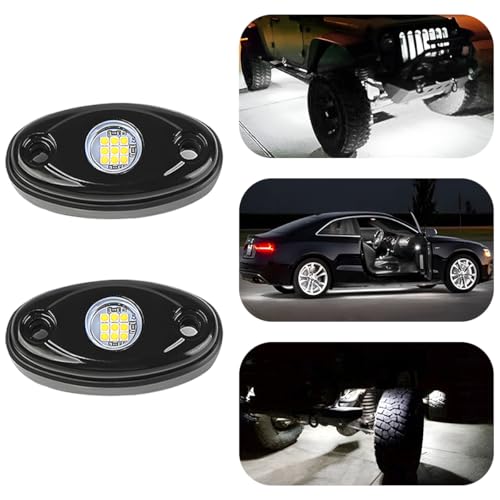 4PCS Car LED Rock Lights, High Brightness Waterproof Vehicle Underglow Fender Lights, Multifunction Auto Neon Trail Rig Lighting Accessories, Universal for Pickup ATV Off Road (White) - color: White