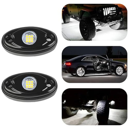 4PCS Car LED Rock Lights, High Brightness Waterproof Vehicle Underglow Fender Lights, Multifunction Auto Neon Trail Rig Lighting Accessories, Universal for Pickup ATV Off Road (White) - color: White
