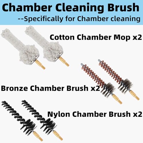 .223Cal 5.56mm .300 Blackout Chamber Cleaning Kit - Non Rotating Cleaning Rod, Bronze Chamber Brush x2, Nylon Chamber Brush x2, Cotton Chamber Mop x2, Star Chamber Cleaning Pads x120