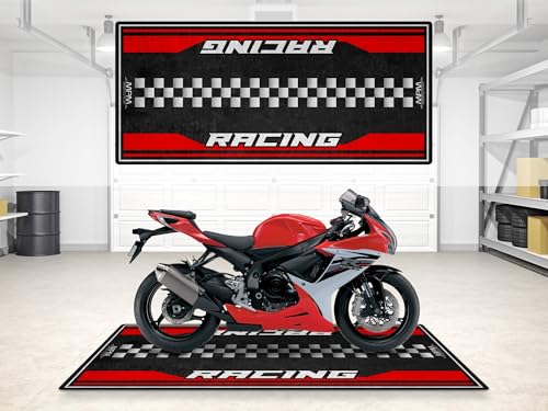 MPM Motorcycle Mat for Suzuki – Washable Non-Slip Oil & Water Resistant Parking Pit Mat for Garage, Showroom, Workshop Use | Red - Size 2: 102 x 47/260 x 120 cm - color: Red, size: 3'11" x 8'6"