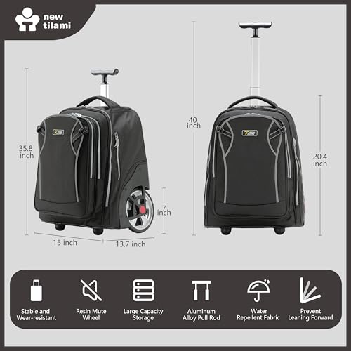 NEW TILAMI 20" Rolling Backpack for Teens Adults, Climbing Stairs Waterproof Backpack with Wheels for School Business Trave Camping with Laptop Compartment, Fit 17 Inch Laptop, Black - color: Black