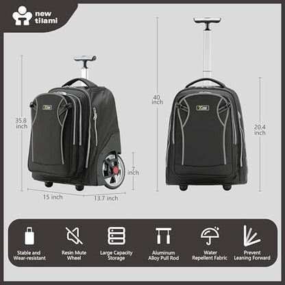 NEW TILAMI 20" Rolling Backpack for Teens Adults, Climbing Stairs Waterproof Backpack with Wheels for School Business Trave Camping with Laptop Compartment, Fit 17 Inch Laptop, Black - color: Black