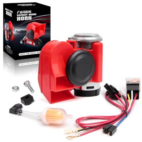 FARBIN Mini Air Horn 12V 150db Super Loud, Compact Car horn with Compressor and Wiring Harness for Any 12V Vehicles - color: red mini