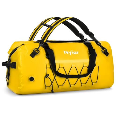 60L Waterproof Duffel Bag Motorcycle Dry Bag Backpack, Heavy-Duty Roll-Top Waterproof Bag with Sealed Seams & Waterproof Zipper for Riding, Kayaking, Camping & Travel (Yellow) - color: Yellow