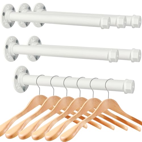 Cast Iron Wall Mounted Clothes Rack, Heavy Duty Industrial Pipe Clothing Rack for Hanging Clothes, Garment Racks for Wardrobe Organizers and Storage, DIY Closet Rods Closet Bar (White 6 Pack, 12 in) - color: White 6 Pack, size: 12 in