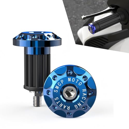 2 PCS Motorcycle Bar End Plug, Aluminum Alloy Handlebar Grip End Caps for Electric Car Scooters, Off-Road Motorcycles (Blue) - color: Blue
