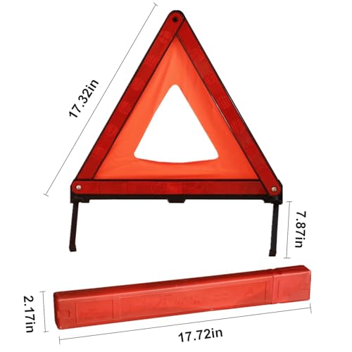 KAFEEK Reflective Warning Triangle for Vehicles, Emergency Warning Triangle Roadside Safety Triangle Kits, Day and Night Visibility for Car Breakdowns, Accidents, Fog Rain, 3-Pack