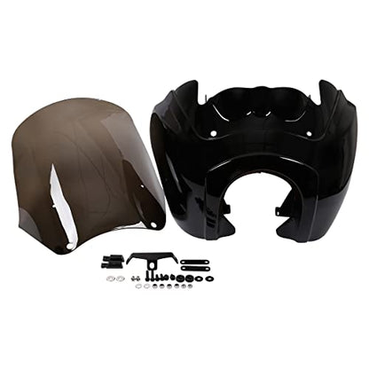 Green-L Front Upper Fairing with 15" Windshield Fit for Harley Dyna Low Rider T-Sport Fat Street Bob - color: Gloss Black Fairing w/ Smoked Windshield