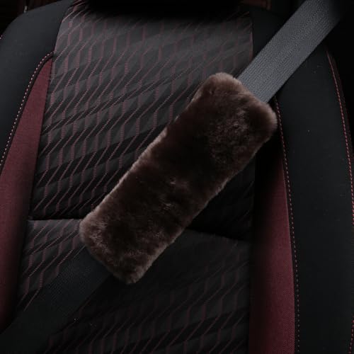 Soft & Cozy Australian Sheepskin Car Seat Belt Covers,2 Pack Fluffy Seatbelt Pads, Genunie Sheepskin Fur Shoulder Straps Cushions for Adults Kids Women and Men (Olive Brown) - color: Olive Brown