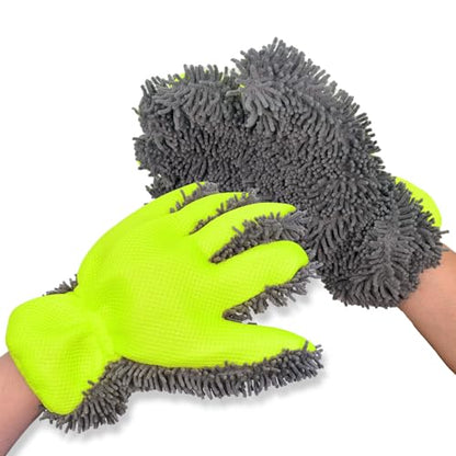 Car Wash Mitt Microfiber Scratch Free,Premium Chenille Ultra-Soft Car Wash Gloves,Thickened Inside Coated Swirl-Free Finish 5-Finger Design Detailing for Cleaning Car Wash Brush,2-Pack Green - color: Car Wash Mitt Green 2p