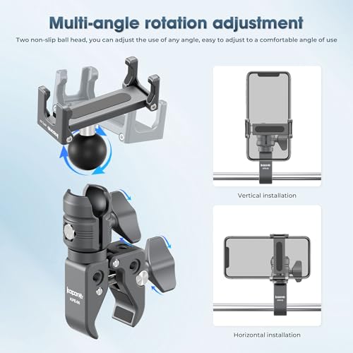 Motorcycle Phone Mount, Handlebar Clamp Base Fits 0.5"-2" Diameter Bars, 25mm Ball Head & Aluminum Socket Arm, 360° Rotatable, Universal for iPhone/Android Phones Width 2.56"-3.74"(KPS-07) - color: KPS-07