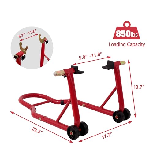 Universal Motorcycle Stand, 850 LBS Heavy Duty Wheel Lift Stands with 6.7-11.8" U Adjustable Swingarm, Motorcycle Paddock Stand fits for Yamaha, Honda, Kawasaki, Red - color: Red-1pc