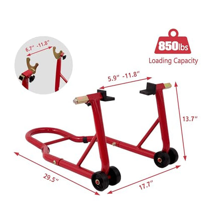 Universal Motorcycle Stand, 850 LBS Heavy Duty Wheel Lift Stands with 6.7-11.8" U Adjustable Swingarm, Motorcycle Paddock Stand fits for Yamaha, Honda, Kawasaki, Red - color: Red-1pc