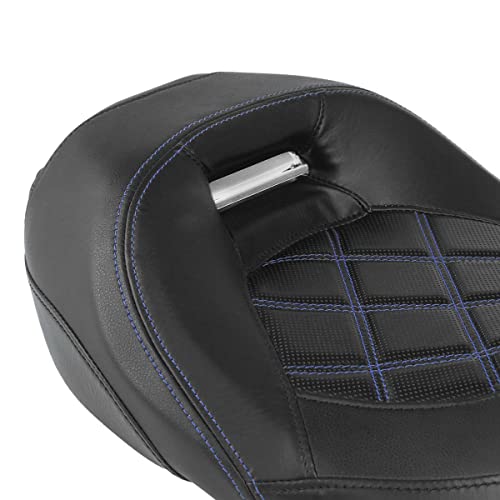 TCT-MOTORPARTS Low-Profile Driver Seat Front Solo Seat Fits for Harley Touring 2009-2023 Electra Street Road Glide CVO Road King Blue Stitching - color: Driver Seat Blue