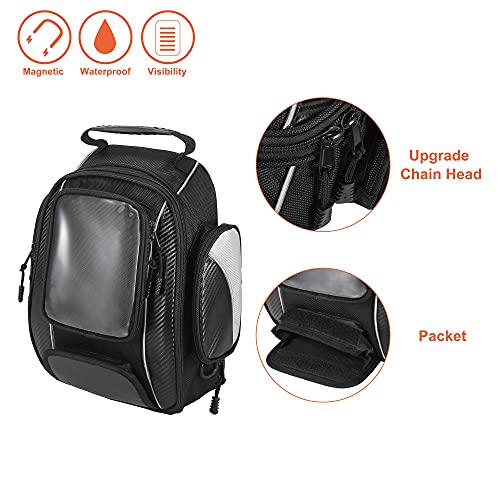 Motoforti Universal Motorcycle Magnetic Tank Tool Bag Fuel Saddlebag with Strap Waterproof Black