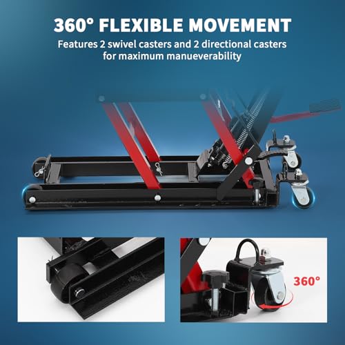 GarveeLife Hydraulic Motorcycle Lift Jack, Scissor Jack with with Foot Pedal & Wheels, 1500LB Capacity, 4.7''-14.57'' Height Range, Non-Slip Platform & 360° Swivel Casters, ATV/UTV/Dirt Bike Lift - color: Red