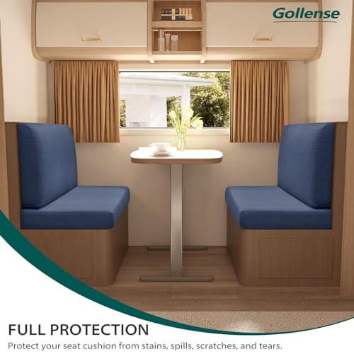 Gollense RV Dinette Cushion Covers Set of 2, Waterproof Stretch Camper Cushion Covers, Sectional Replacement RV Seat Covers for Trailer Couch, Includes 2 Backrest Cover & 2 Bench Cover (Navy) - color: Navy