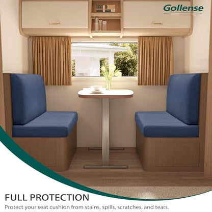 Gollense RV Dinette Cushion Covers Set of 2, Waterproof Stretch Camper Cushion Covers, Sectional Replacement RV Seat Covers for Trailer Couch, Includes 2 Backrest Cover & 2 Bench Cover (Navy) - color: Navy