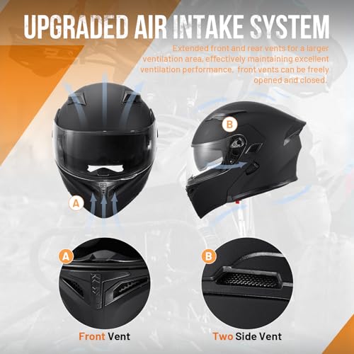 OUMURS DOT Modular Motorcycle Full Face Helmet Flip-Up Dual Visor, Lightweight & DOT Approved, Matte Black