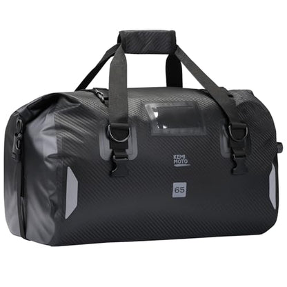 KEMIMOTO Waterproof Motorcycle Dry Bag – Duffle Tail Bag Soft Luggage, 25L/40L/65L Large Capacity with 4 Quick-Release Straps, Dustproof for Touring, Adventure, Motorcycling & Camping Black - size: 65L