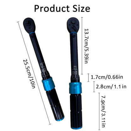 1/4-Inch Drive Click Torque Wrench Set, 44.3~221.3 IN.LB/5-25 N.m, ±3% Accuracy, 72-Tooth Dual Range Scales Adjustable Torque Wrench for Car Repair, Bike, Motorcycle