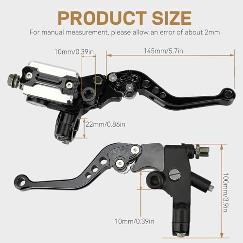 Universal Motorcycle 7/8" 22mm Handlebar Brake Master Cylinder Reservoir Adjustable Clutch and Brake Lever CNC Left & Right Set for Harley Honda Kawasaki Suzuki Yamaha (Black)