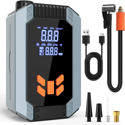tire inflator portable air compressor,Digital tire pressure gauge,12V 150 PSI bike pump,Emergency LED Light for air pump for car tires,Wireless high speed low noise ball pump.