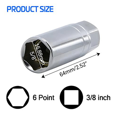 5/8-inch Magnetic Spark Plug Socket 3/8-inch Drive 6-Point Powerful Magnet Retains Spark Plugs Chrome Vanadium Steel - size: 5/8-inch