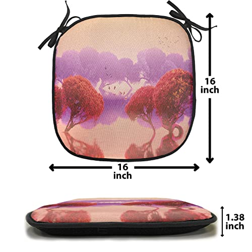 Lunarable Magic Chair Cushion Pad, Peaceful Landscape with Japanese Trees and Surreal Futuristic Nature Picture, Seat Padding for Kitchen & Patio with Anti-Slip Backing, 16"x16", Red Purple - color: Red Purple, size: Pack of 1