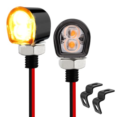 Small Motorcycle LED Turn Signals with Front Bracket, Mini Front Rear Blinkers Universal 12V Lights for Dirt Bike Ebike Street Sport Bike Bobber Cafe Racer Cruiser Motorbikes (Black-Clear) - color: Black-Clear