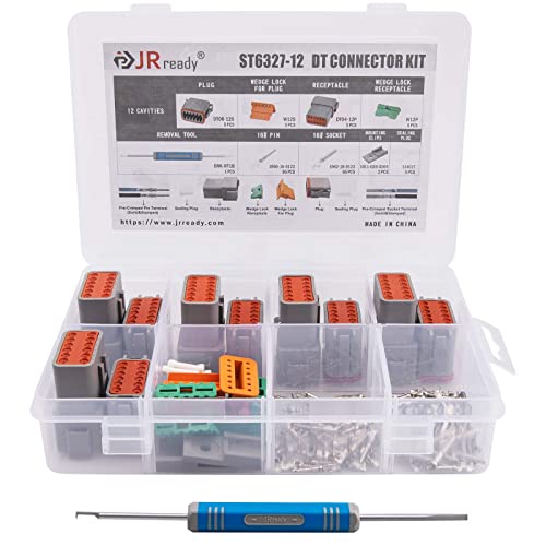 JRready ST6327-12 Deutsch 12 Pin DT Connector Kit, Gray Waterproof DT Connectors 12 Pin(5 Set), Size 16 Stamped Contacts for Truck, Motorcycle, Off-Road Vehicles, Marine, Extreme Sports - size: 12-Pin (5 Pairs)