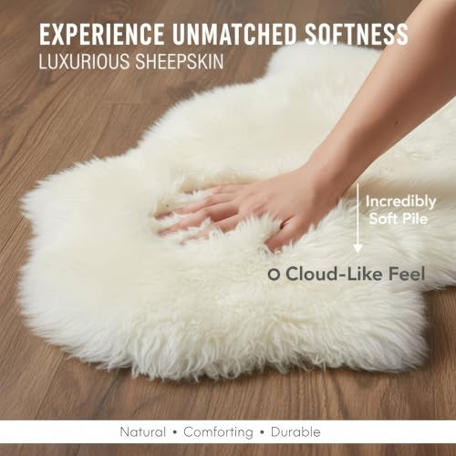 Premium Genuine Fur Sheepskin Rug - Real N.Z. 100% Sheepskin Natural Luxury Fluffy Lambskin Fur Area Rug - Seat Cover for Sofa Chair and Bedroom - 2' W x 3'L - Natural Creamy White Wool - color: Natural (Yellow Undertones), size: 2' x 3' (Natural)