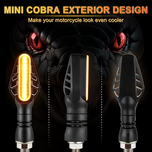 iFunyLED 2PCS Flowing Sequential Motorcycle LED Turn Signals,12V Super Bright Mini Cobra Appearance LED Blinkers,Fit for Harley Honda KTM Kawasaki Suzuki Yamaha - Amber - color: Amber-Cobra